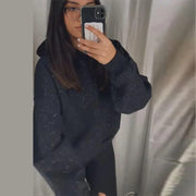 Black Glitter Bling Hooded Sweatshirt Women Casual Long Sleeve Basic Classic Style Pullovers  New Trendy Lady Sweatshirts Tops