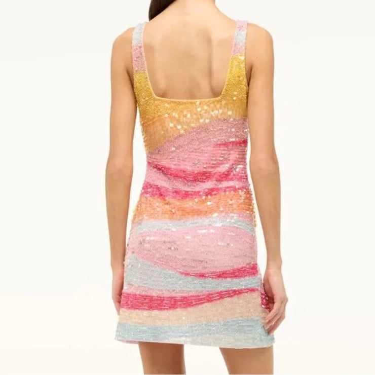 Elegant Lady Fit Banquet Short Dress Fashion Sequins Sleeveless Halter Evening Dress Summer New Women High Waist Wrap Hips Dress