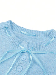 2025 Autumn/Winter New Arrival Women's Solid-Colour Button-Fastening Tie-Front Knitted Cardigan Classic Regular-Fit Basic Jumper