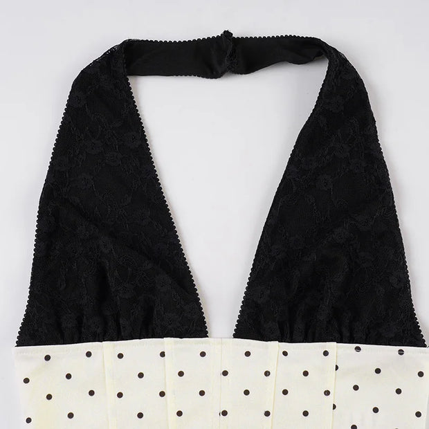 White Polka Dot V-neck Top And Mini Skirt Set