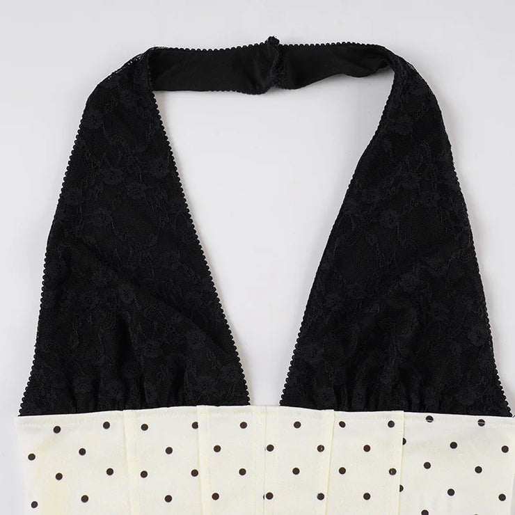 White Polka Dot V-neck Top And Mini Skirt Set