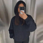 Black Glitter Bling Hooded Sweatshirt Women Casual Long Sleeve Basic Classic Style Pullovers  New Trendy Lady Sweatshirts Tops