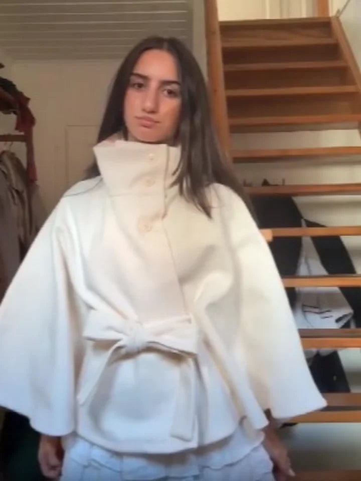 Belts Women Winter Woolen Coats 2025 Autumn Single Breasted Long Batwing Sleeve Female Jacket Solid Office Street Short Coat Top