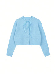 2025 Autumn/Winter New Arrival Women's Solid-Colour Button-Fastening Tie-Front Knitted Cardigan Classic Regular-Fit Basic Jumper