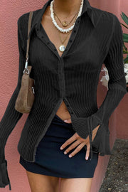 Solid Color Flare Sleeve Shirt Tops