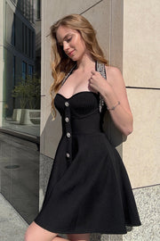 Camille Crystal Button Halter Bandage Dress