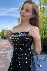 Elodie Pearl Embellished Strapless Bandage Mini Dress