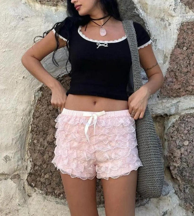 Zingj Lace Ruffled Shorts