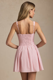 Bow-Detail A-Line Mini Dress in Pink Polka Dot