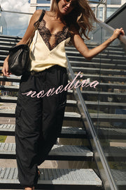 Versatile and Elegant Items Lace Petal Trim Cutout V-neck Slip Loose Tank