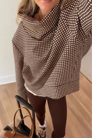Grid Pattern Cowl Neck Oversized Sweatshirt