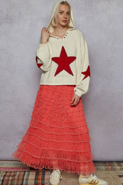 Balloon sleeve star pattern stud detail mohair sweater top