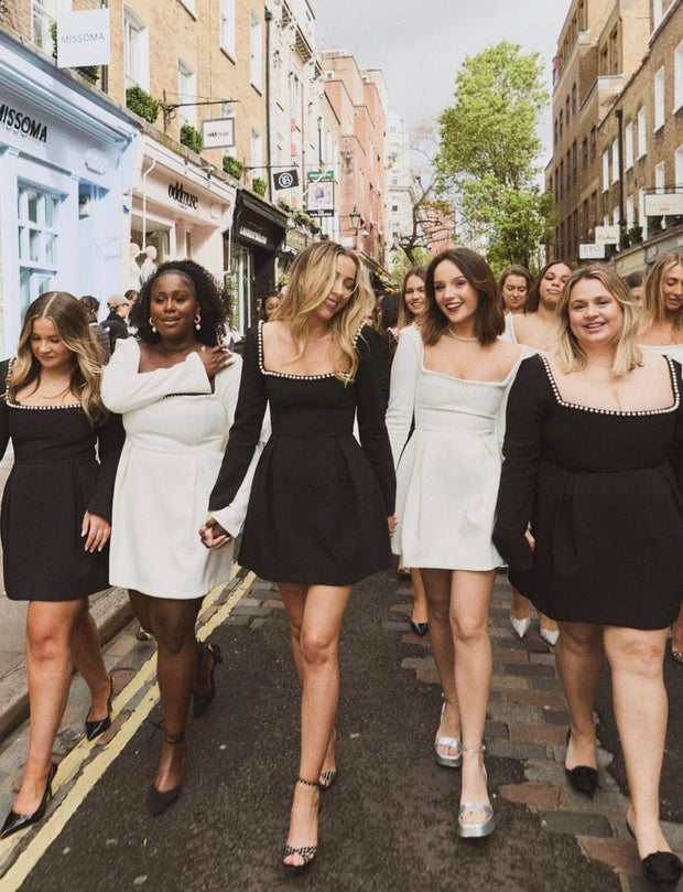 Océane Vêtements - Long Sleeve Square Neck Pearl Laced Dress