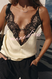 Versatile and Elegant Items Lace Petal Trim Cutout V-neck Slip Loose Tank