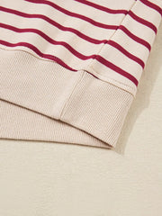 tripe Cropped Collared Drop Shoulder Pullover and Bubble Mini Skirt Set