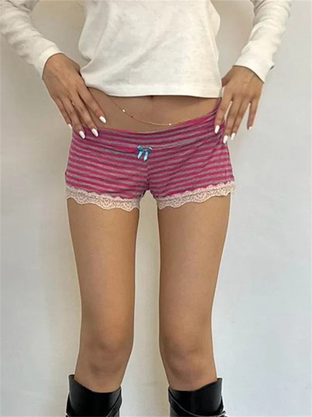 Striped Bow Lace Pajama Short