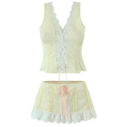 French Summer Lace Top & Mini Skirt Co-Ord