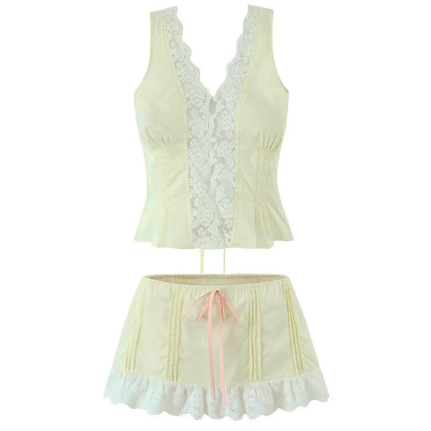 French Summer Lace Top & Mini Skirt Co-Ord