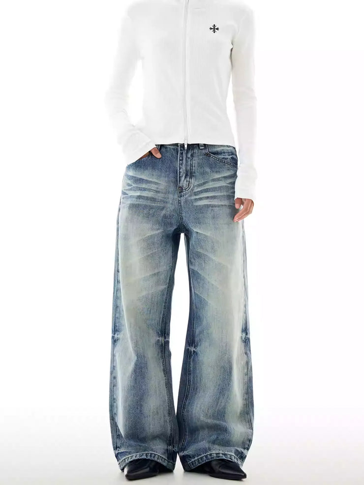 Blue Washed Straight Leg Jeans