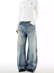 Blue Washed Straight Leg Jeans