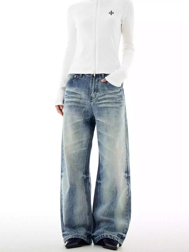 Blue Washed Straight Leg Jeans