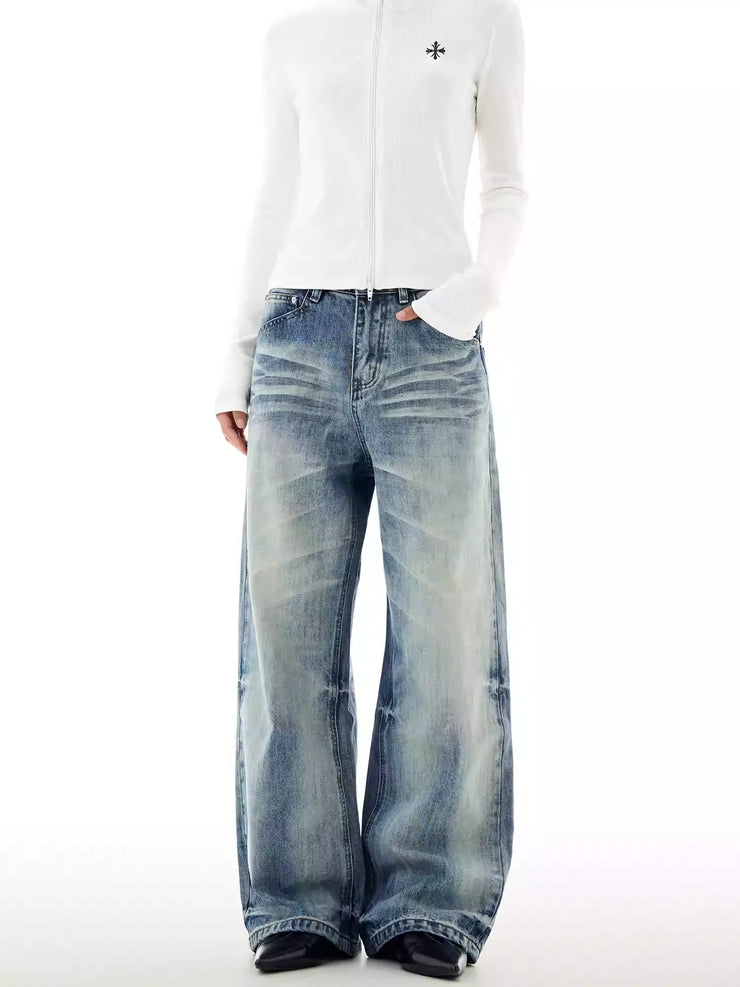 Blue Washed Straight Leg Jeans