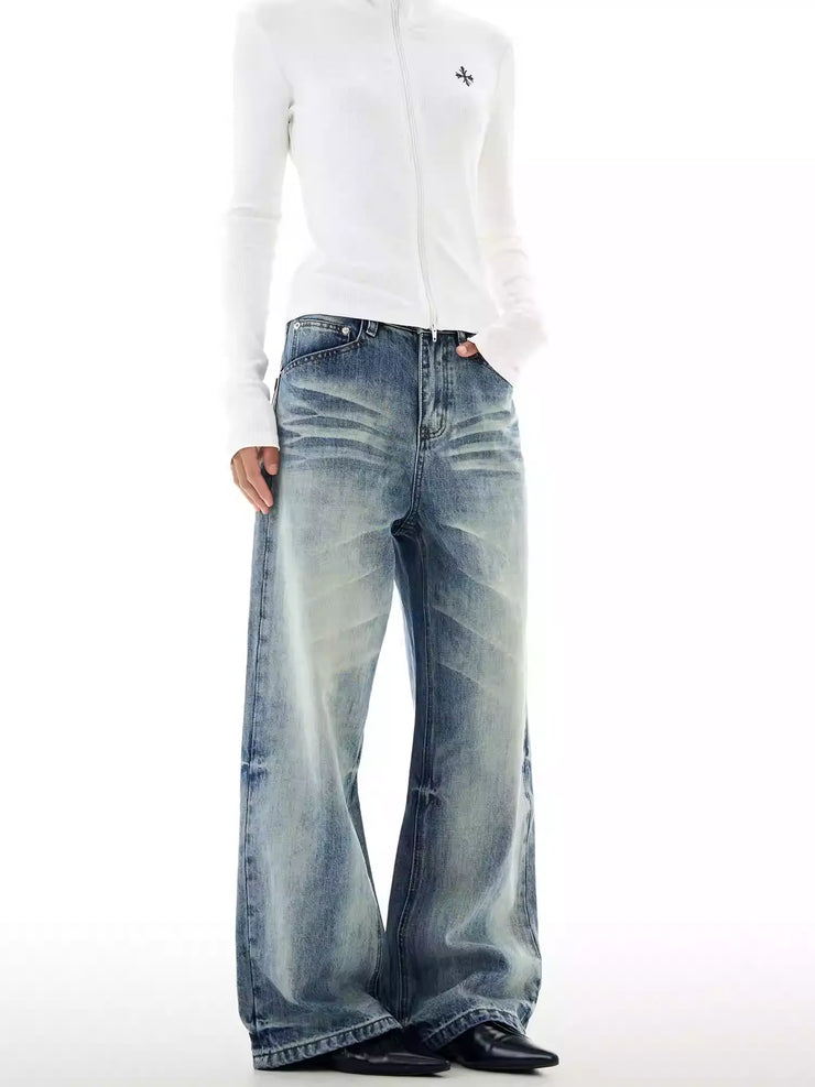 Blue Washed Straight Leg Jeans