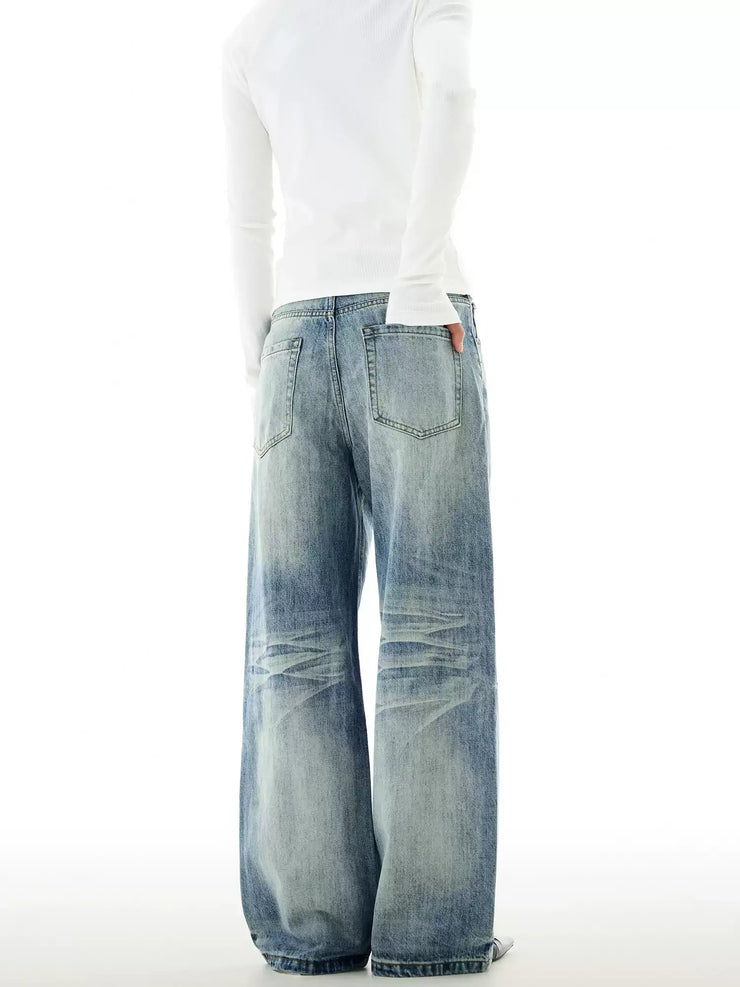 Blue Washed Straight Leg Jeans