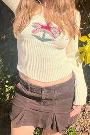 Neck Knitted U Flowered Sweater