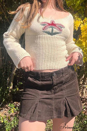 Neck Knitted U Flowered Sweater