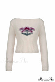 Neck Knitted U Flowered Sweater