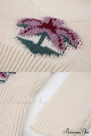 Neck Knitted U Flowered Sweater